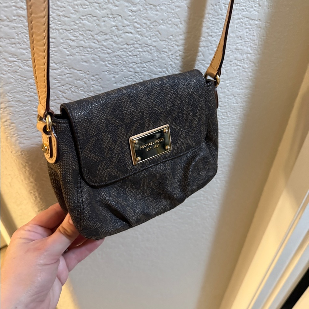 Michael Kors Dark Brown Crossbody Bag with Gold Accents